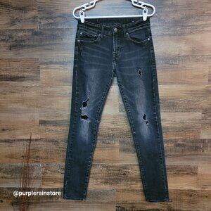 American Eagle Jeans Size 28x32 Skinny Black Wash Flex Stretch Denim Ripped